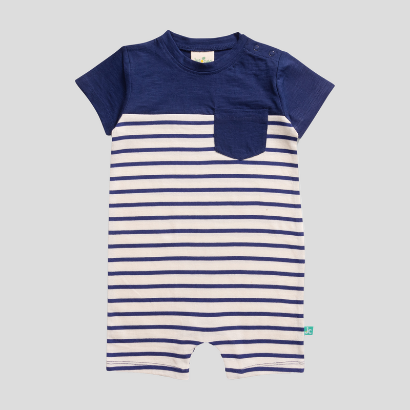 Half Sleeve Striped Romper for Baby Boys - Navy