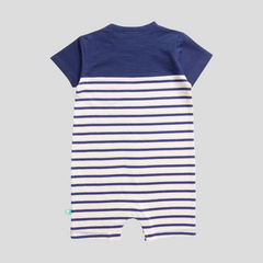 Half Sleeve Striped Romper for Baby Boys - Navy