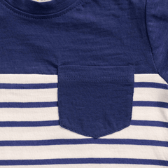 Half Sleeve Striped Romper for Baby Boys - Navy