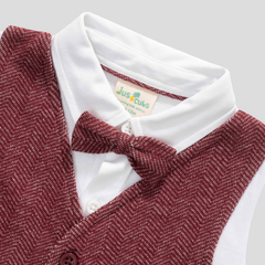 Gentleman Waistcoat Bowtie Romper for Baby Boys - Maroon