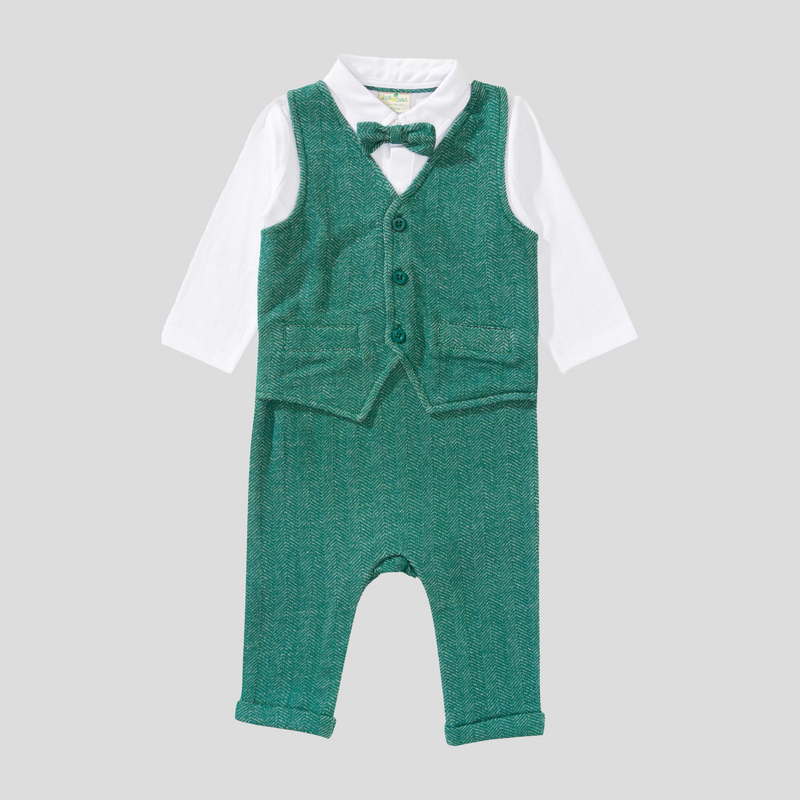 Dressy Waistcoat 1-Piece Romper for Baby Boys - Green