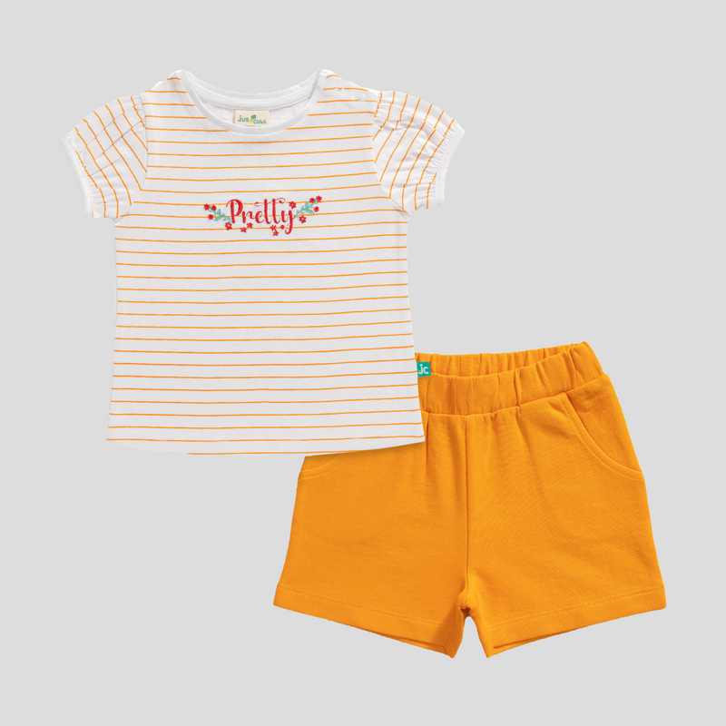 Striped Tee & Shorts Set for Toddler - Tangerine