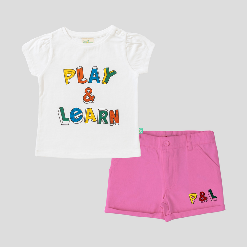 Puff Sleeve Tee & Shorts Set for Toddlers - Candy Pink