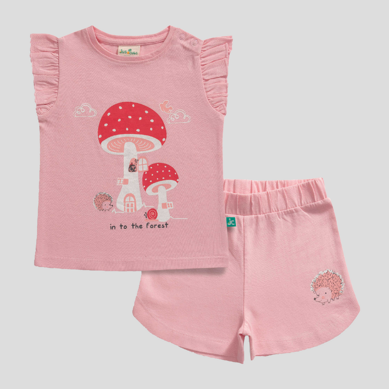 Mushroom House Ruffled Tee & Shorts Set for Toddler