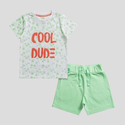 Cool Dude Green Tee & Shorts Set for Toddler Boys