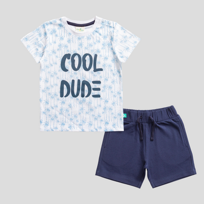 Cool Dude Navy Tee & Shorts Set for Toddler Boys