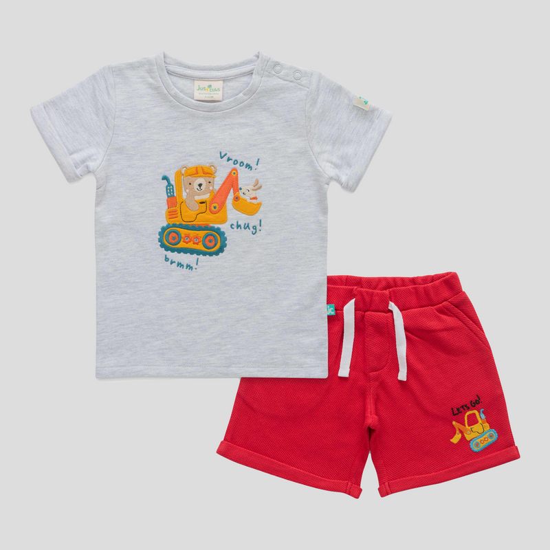 Excavator T-Shirt and Shorts Set for Toddler Boys