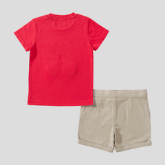 3D Printed Boys Summer Clothes Set | Red Tan Tee & Shorts