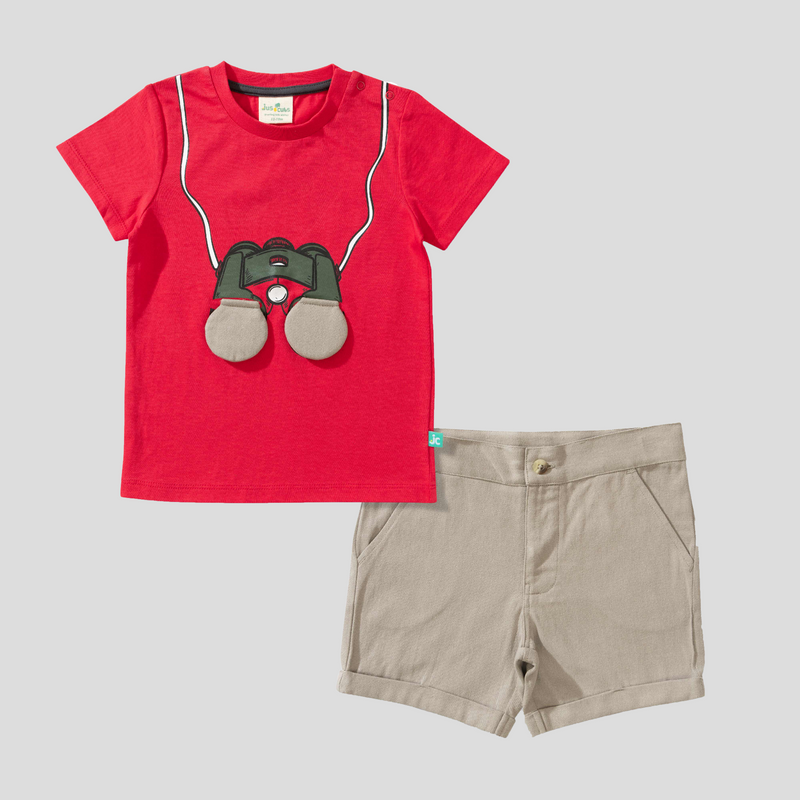 3D Printed Boys Summer Clothes Set | Red Tan Tee & Shorts