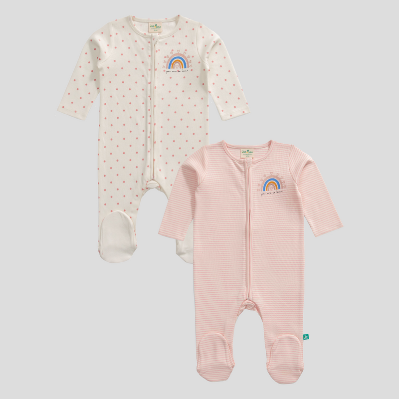 Polka Dot Sleepsuit with Footies for Baby Girls - Pack of 2