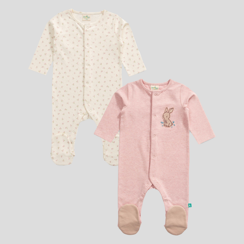 3/4 Sleeve Sleepsuit with Footies for Baby Girls - Pack of 2