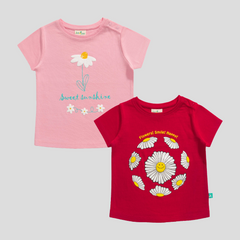 Flower T-Shirt Pack of 2 for Toddler Girls - Pink & Red