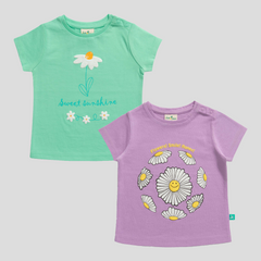 Flower T-Shirt Pack of 2 for Toddler Girls - Mint & Lavender