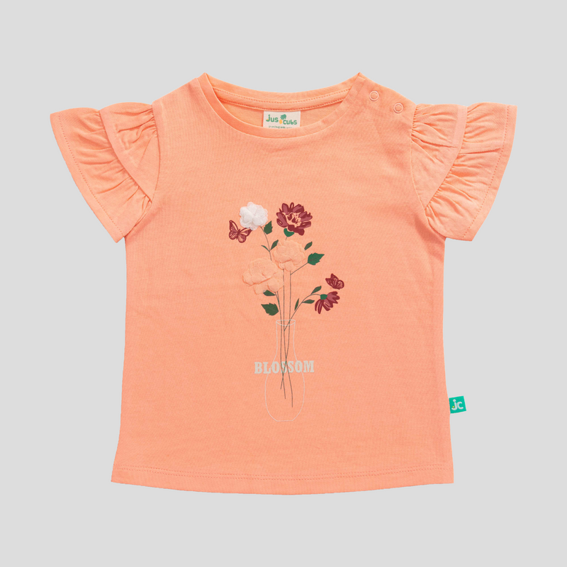 Ruffled Cap Sleeve T-Shirt for Toddler Girls - Coral