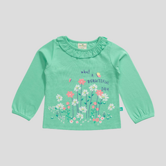 Ruffle Full Sleeve Garden Mint T-Shirt for Toddler Girls