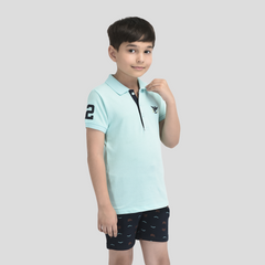 Toddler Half Sleeve Cyan Polo Shirt