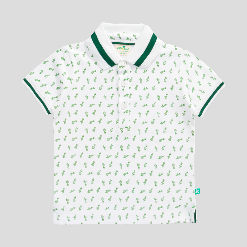 Half Sleeve Polo Shirt for Toddler Boys | Green Printed