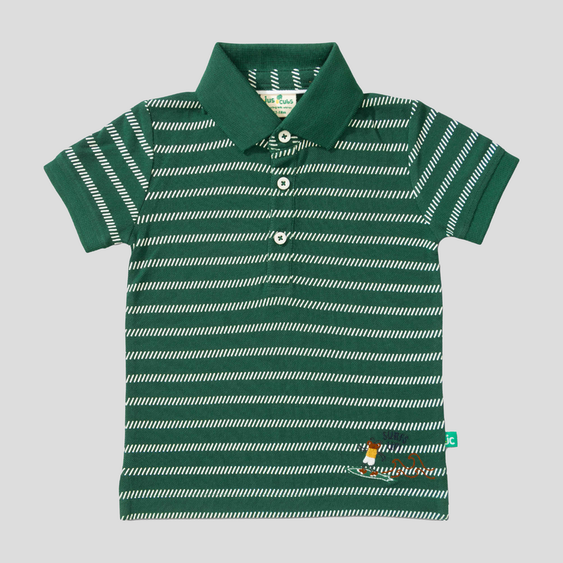 Half Sleeve Polo Shirt for Toddler Boys | Dark Green Striped