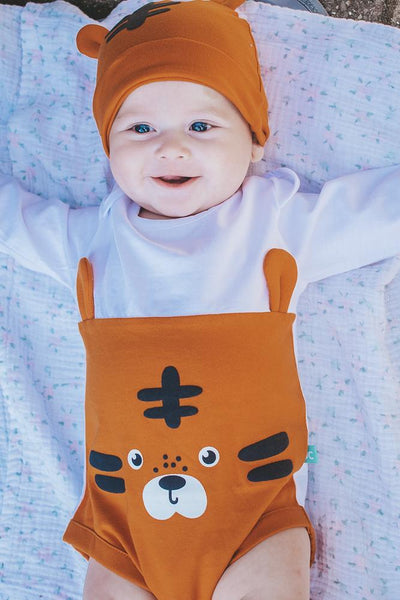 Baby Fox Bodysuit with Cap for Boys - Orange