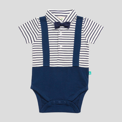 Navy Suspender Bodysuit with Bow Tie for Baby Boys