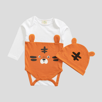 Baby Fox Bodysuit with Cap for Boys - Orange