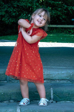 Elegant Red Starry Tulle Sleeveless Dress for Toddler