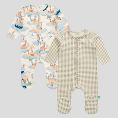 Beige Summer Sleepsuit with Footies for Baby Boys - Pack of 2