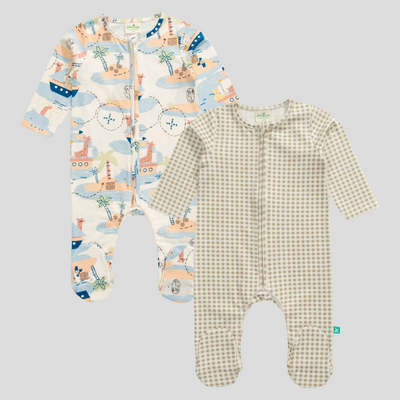 Beige Summer Sleepsuit with Footies for Baby Boys - Pack of 2