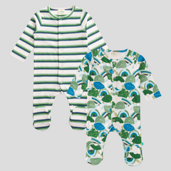 Green Leaves Sleepsuit with Footies for Baby Boys - Pack of 2